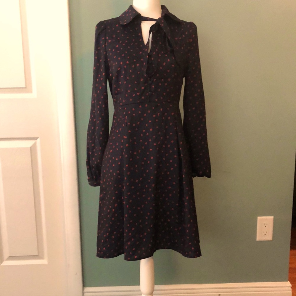 Small navy blue dress with red polka dots